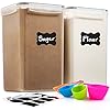 2 Pack Extra Large Airtight Food Storage Containers - 6.5L / 220 Oz BPA Free Clear Plastic Kitchen and Pantry Organization Canisters for Flour, Sugar, Rice & Baking Supply - Labels, Marker & Spoon Set