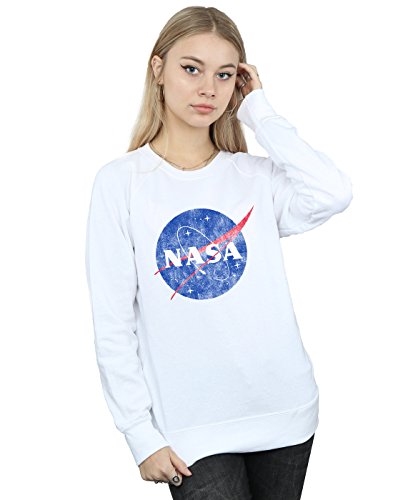 Absolute Cult NASA Women's Classic Insignia Logo Distressed Sweatshirt White Large