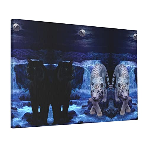 Toile décorative sans cadre Tigre blanc et Panthères noires = > 40,6 x 61 cm, 100 % coton, avec une forte élasticité et une texture claire.