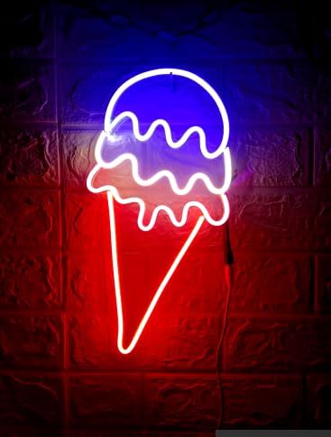 SG PRINT ICE Cream LED NEON Sign Customized NEON Sign, Home Decor, Kids Room, Party, CAFÉ (12X6) RED AND BLUE-image-16