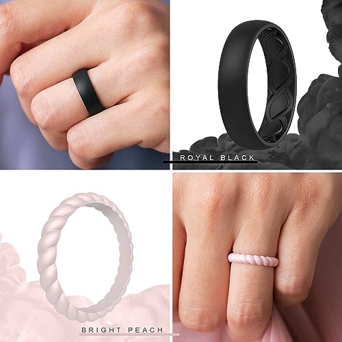 Silicone Rings Women, Ergonomic with Breathable Airflow Design - Multipack: 5 Breathable Wedding Bands, 5 Thin & Stackable Rings3