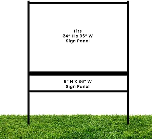 Real Estate Yard Sign Metal H-Frame (Pack of 1), Easy Slide-In Open House Signs for Real Estate, Durable Yard Signs, Compatible with 1/8-Inch Thick Sign Panels - 24 x 36 Slide-In with Rider, Black