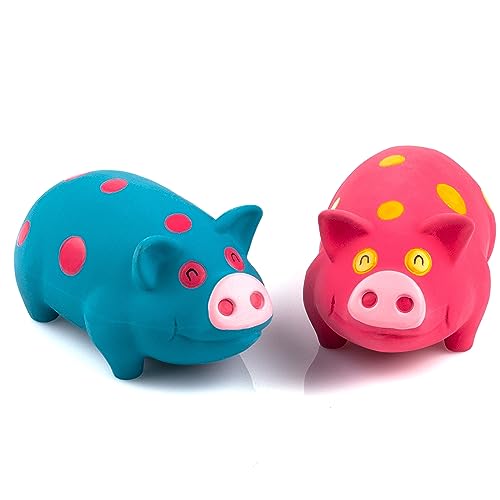 Chiwava 2 Pack 6 Zoll Polka Dot Pig Hundespielzeug für mittel Latex Gummi Würfel Squeeze Grunzen Sound Play