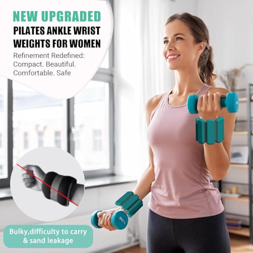 Pilates Wrist & Ankle Weights for Women, Wearable Strong Arm & Leg Weights Set of 2(1Lbs Each), Adjustable Ankle Weights for Walking, Yoga, Dance, Barre,Gym (Green, 1lbs x2)