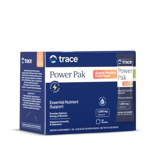 Trace Minerals Power Pak Multivitamin and Multimineral Packets - Electrolyte Support - 1200 mg Vitamin C plus 70+ Trace Minerals - Guava Passion Fruit Flavor - 30 Packets