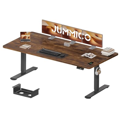 JUMMICO Höhenverstellbarer Schreibtisch 200 x 80 cm mit Kabelwanne, Höhenverstellbar Elektrisch Stehpult mit USB-Buchse, Computertisch, Ergonomischer Steh-Sitz Tisch, Bürotisch, Vintage-Braun
