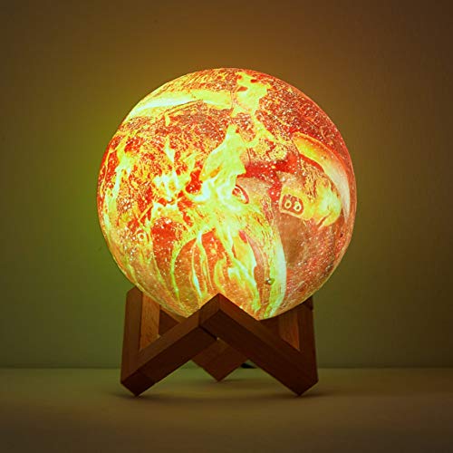 Image of Urban Lifestyle 3D Print Color Changing Moon Lamp with Wood Stand, Remote Control, and USB Adapter