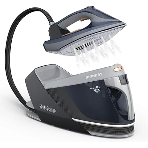 IRONDAY Steam Station for Clothes with LED Screen, 1800W Steam Iron Ceramic Soleplate, Auto Shutoff, Self-clean, Anti-drip, 50.72oz Removable Water Tank Ironing Steamer for Various Fabrics, Blue Cover