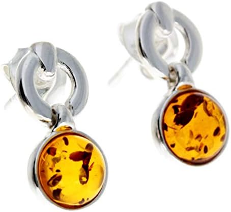 Orecchini a perno in ambra baltica moderna e argento Sterling 925 con simbolo dell'infinito GL164 e Argento, colore: Cognac, cod. GL164C