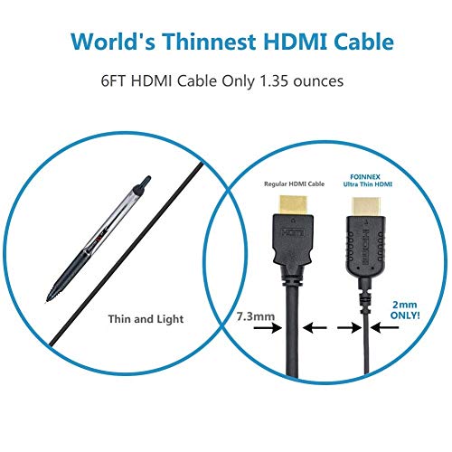 Ultra Thin HDMI Cable 6FT, 4K Hyper Super Flexible Slim HDMI Cord, World\'s Extreme Thinnest HDMI Cables High Speed Supports UHD, 3D,Ethernet,ARC,HDR for Gimbal,PS4,Xbox,PC,HDTV,Monitor - Thumbnail 3