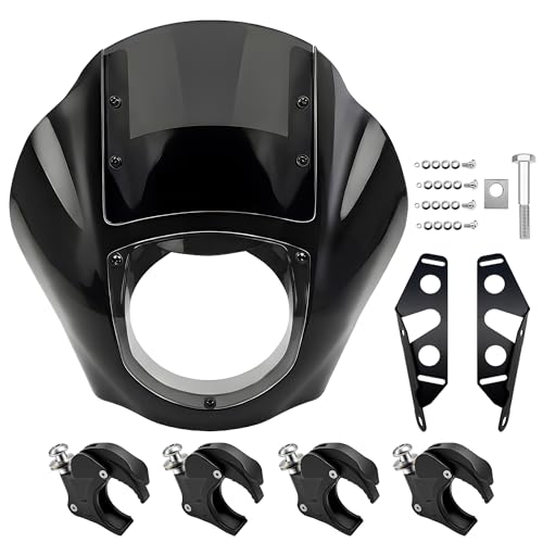 BOSYCY Quarter Fairing Windshield Kit for Harley Dyna 2006–2017, Street Bob FXDB, Super Glide FXD FXDC, Low Rider FXDL FXDLS, Club Style Front Fairing, w/ Brackets Quick-Release 49mm Fork Clamps
