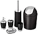 6 Piece Plastic Bath Accessory Bathroom Set, YIFAN Lotion Dispenser,Toothbrush Holder,Tumbler Cup,Soap Dish, Trash Can,Toilet Brush Set - Black