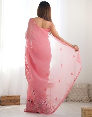 Image of SIRIL Women's Silk Blend Sequence Embroidery Saree With Unstitched Blouse Piece for Wedding and Parties