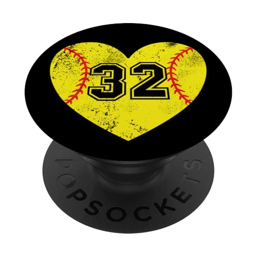 Softball Heart Player #32 Softball Mom Dad Varsity Team PopSockets Adhesive PopGrip