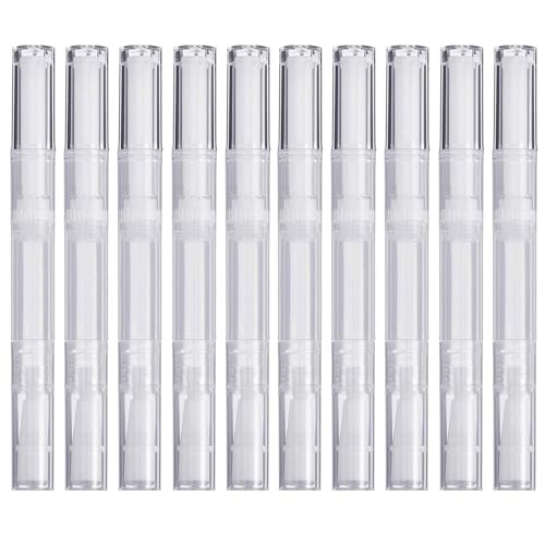 10 Pack 3 ML Transparent Twist Pens, Empty Cuticle Nail Oil Pen with Brush Tip, Cosmetic Lip Gloss Containers Applicators Eyelash Growth Liquid Tube