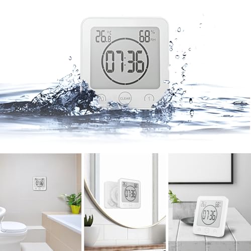 Miniatura 2 de Vorrinc Reloj De Baño, Despertador Digital, Temperatura Humedad Reloj Digital Reloj Temporizador, Alarma Impermeable Temporizador De Cuenta Regresiva, Lcd Control Táctil, Para Baño De Cocina Blanco
