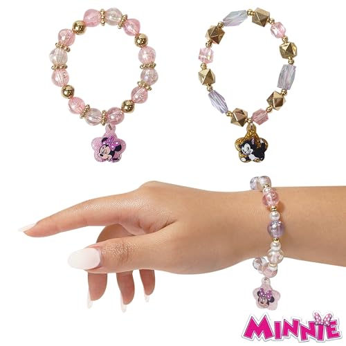 LUV HER Disney Minnie Girls Jewelry Set - Dress up Toy Jewelry Box Sets with Bead Necklace, Bead Bracelet and Ring - Play Accessories - Ages 3+4