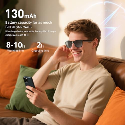BluKaSa Smart Glasses | Bluetooth Glasses | 34g Ultra-Light Frame for Outdoor | Hands-Free Calls, Music & Voice Control | 8-10H Battery USB-C Charging(Black Polarized UV400 Lenses) - Image 7