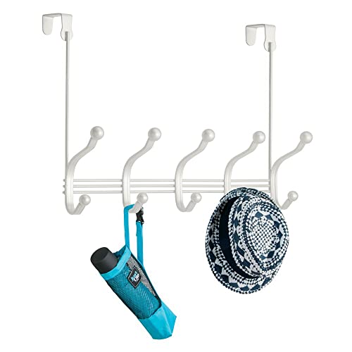 Mdesign Decorative Over Door 10 Hook Metal Storage Organizer Rack For Coats, Hoodies, Hats, Scarves, Purses, Leashes, Bath Towels, Robes, Men And Womens Clothing - 2 Pack - Pearl White #TOP4