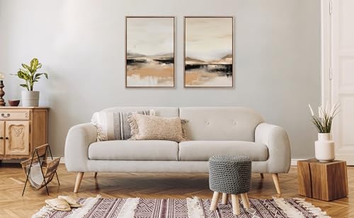 Kate and Laurel Sylvie Beaded Peaceful Landscape I and II Vintage Framed Canvas Wall Art Set by Amy Lighthall, 2 Piece Set 23x33 Gold, Abstract Mountain Landscape Art for Wall by Kate and Laurel - Image 3
