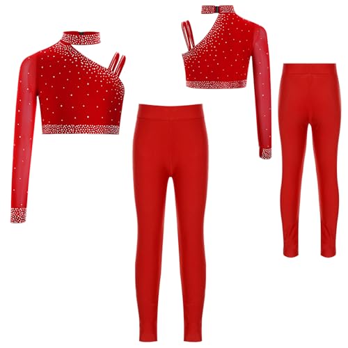 Girls Crop Top with Athletic Leggings Set 2 Piece Dance Outfits Gymnastics Workout Activewear Set