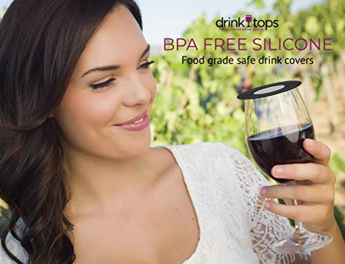 Drink Tops Ventilated Silicone Wine Glass Covers - Weighted Cover With Screen Allows Wine To Breathe - Outdoor Wine Glass Covers To Keep Particles Out - Bpa Free - 4Pk #TOP4