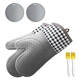 【Súper resistentes al calor】 Los guantes para horno están hechos de silicona de grado alimenticio resistente al calor que es increíblemente resistente al calor, con un forro interior de algodón para garantizar un uso cómodo, diseño de doble capa, termorresistente hasta 250 ° C ( 480 ° F). El exterior de silicona no se derrite, son seguros, gruesos y bastante duraderos. Bien, proteja sus manos y muñecas de las quemaduras. Equilibrio perfecto de protección y comodidad