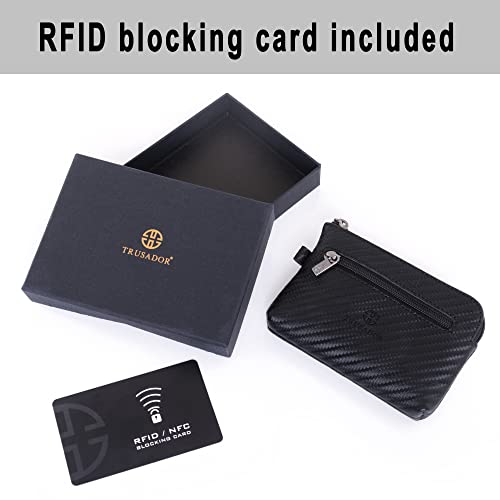 Trusador Milano Women Men Leather Coin Card Key Ring Wallet Pouch Purse Zipper Change Bag (Carbon) #TOP3