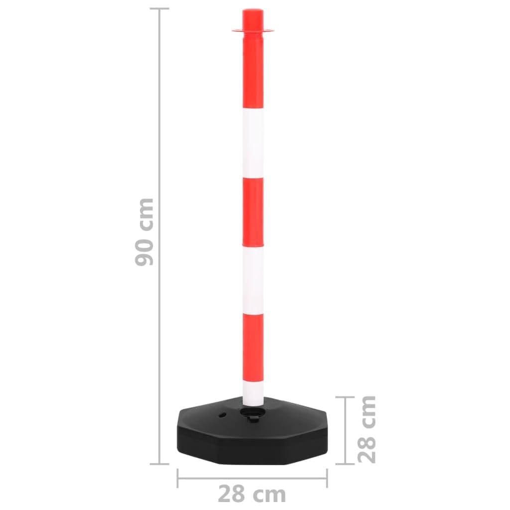 Set di pali a catena con 4 pali e 10 m di catena in plastica rosso, bianco e nero, base in PE riempibile, altezza 90 cm, barriera per parcheggio, cantiere, locali operativi, sicurezza stradale