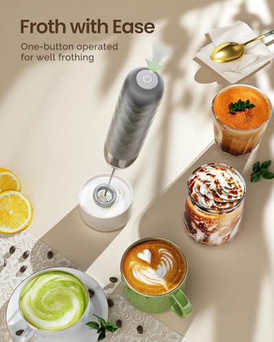 Maestri House Rechargeable Milk Frother, Handheld Electric Foam Maker Detachable Stainless Steel Whisk Drink Mixer Foamer Mini Blender for Matcha, No Stand, LunaFro Mini (Medium Gray and Silver) - Image 5