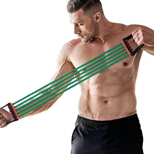 5 Spring Chest Expander for Men, Adjustable Resistance Muscle Strength Trainer Home Gym Workout Equipment for Chest Arm Legs Shoulder Back Muscles Training