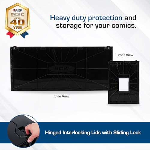 BCW Long Comic Book Bin - 1 Pack | Heavy Duty Comic Book Storage Box | Stackable Comic Bin Organizer for 300 Comics Each | Acid-Free Plastic Comic Book Box with Divider & Label Slot