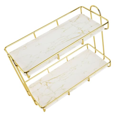 Miniatura 5 de Miokycl Estante De Almacenamiento Para Baño, Estante De Maquillaje De 2 Niveles Dorado Y Blanco, Estructura Humanizada, Organizador De Mostrador Antideslizante Pequeño