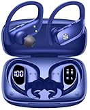 bmanl Wireless Earbuds Bluetooth Headphones Over Ear Hooks Ear Buds with 80H Playtime, LED Power Display, Dual Mic Clear Calls, Sports Wireless Ear Buds Bluetooth Earbuds for Running Gym Workout Blue