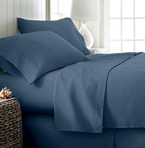 Top Split King-Mediterranean Blue Sheet Set for Split-Head Adjustable Bed, 32" Split at Top, Soft, Breathable 800-Thread-Count 100%-Long-Staple-Cotton Top-Split Sheet-Set, Fits 15 Inch Deep-Pocket