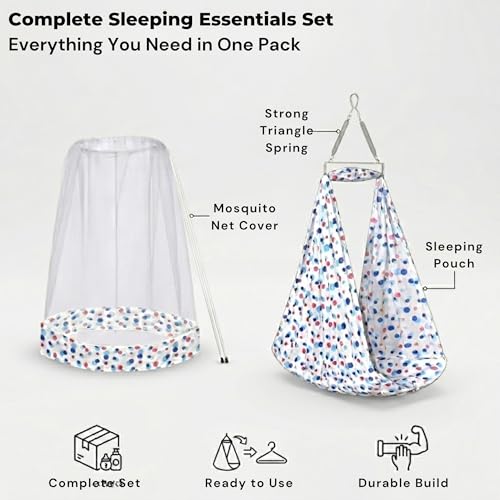 Image of Vparents Sleeping Essentials with Mosquito Net & Spring, Preemie (Blue)