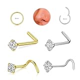 Nase Piercingschmuck Set, 20G L-förmige Schraube medizinischer hypoallergener Edelstahl Zirkonia Nasenstecker, 18G Nasenringe für Frauen, Gold/Silber Nasenloch Piercing Schmuck (Gold Silber)