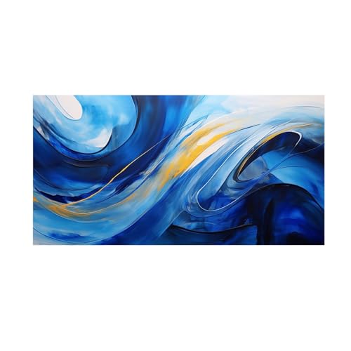 Art mural bleu doré abstrait 70x140 cm avec cadre moderne - 5