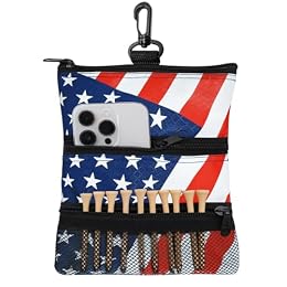 Amy Sport Golf Bag Accessories Valuables Pouch Bags Multi Pocket Zipper Hook with 10 Pcs Wood Golf Tees for Men Women