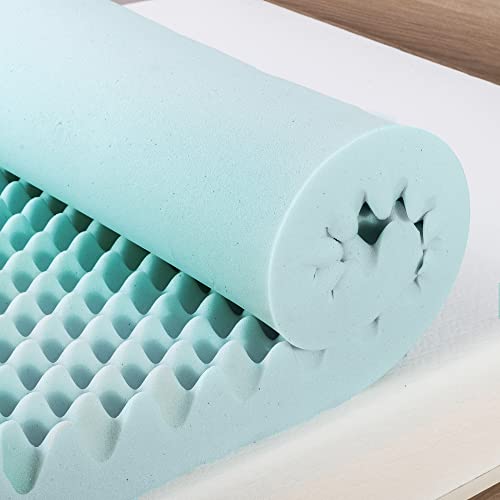 Best Price Mattress 4 Inch Egg Crate Memory Foam Mattress Topper With Cooling Gel Infusion, Certipur-Us Certified, Full, Light Blue #TOP3