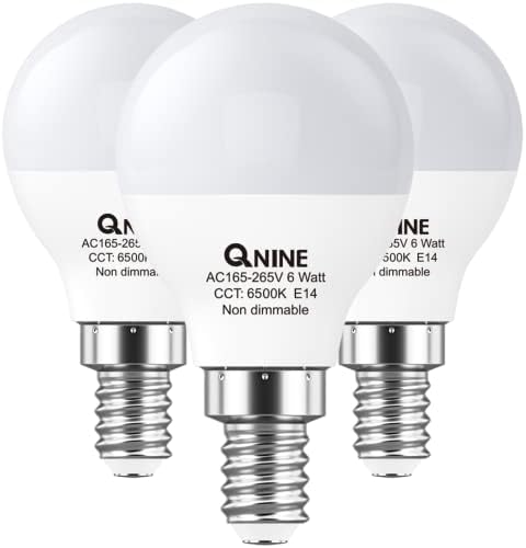 QNINE Cool White E14 LED Light Bulb, 6W (60W Equivalent), 540lm, 6500K, SES Golf Ball Bulb, Small Edison Screw Bulb, Non-dimmable, 3 Pack
