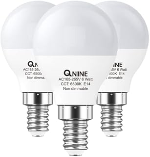 QNINE Cool White E14 LED Light Bulb, 6W (60W Equivalent), 540lm, 6500K, SES Golf Ball Bulb, Small Edison Screw Bulb, Non-dimmable, 3 Pack