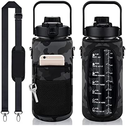 64oz, 2L, Half Gallon Bottle MultiColor BPA-Free Gym Fitness Sports Motivational Water Bottles with Time Marker! (With Pink Storage Bag)
