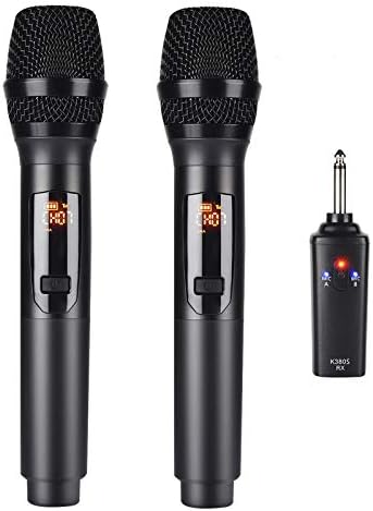 KITHOUSE K380S UHF Rechargeable Wireless Microphone Karaoke Microphone Wireless Mic Dual with Receiver System Set - Professional Handheld Dynamic Cordless Microphone for Singing Karaoke Speech Church