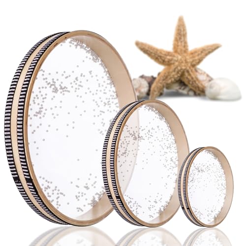 Pack of 3 Sound Healing Instruments - Ocean Drums 12 Inch Ocean Sound Drum for Meditation 8 Inch Wave Drum for Relaxation 4 Inch Healing for Stress Relief