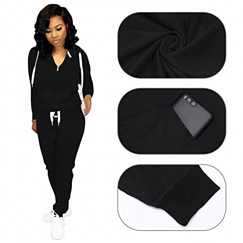 Clocor Jogging Suits For Women - Casual 2 Piece Sweatsuit Pocket Tracksuit Long Sleeve With Patchwork Pants Set Black-1-M #TOP3