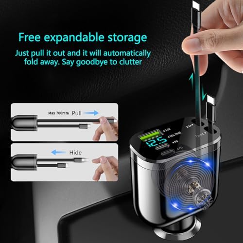 3 Type C Car Charges with Retractable Cable 180 Adjustable Head Overheating 27.5inch for Multiple Devices Rotatable USB C Car Charges - 5