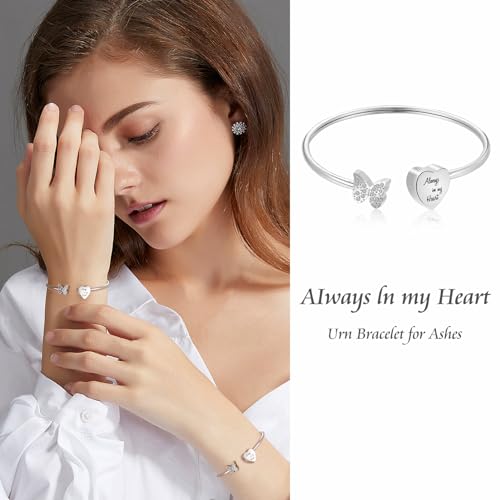 XIUDA Urn Bracelet for Human Ashes Butterfly Heart Ash Bracelet for Women Stainless Steel Openable Cuff Bangle Cremation Bracelet - Always in My Heart 5