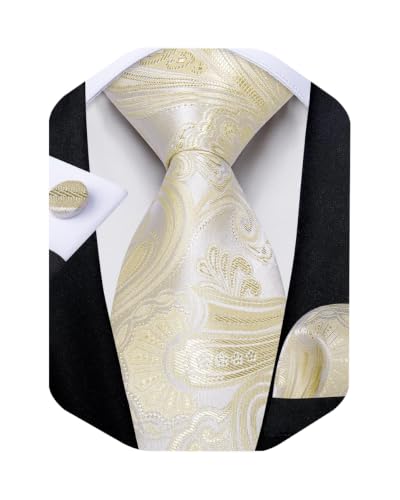 Image of DiBanGu Mens Paisley Tie Sets Silk Jacquard Woven Floral Necktie and Pocket Square Cufflinks Wedding Business Party