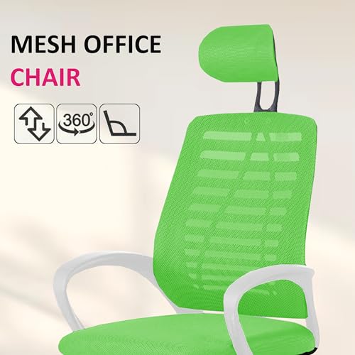 Image of Casa Copenhagen,Mesh Office Desk,Rocking, Ergonomic Computer Chair Adjustable High with Headrest and Comfortable Armrest Swivel Chair - Leaf Green & White Handle